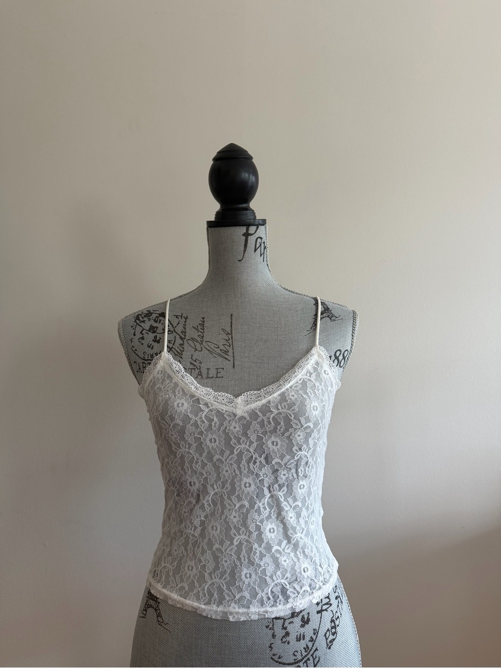 Vintage Y2K White Sheer Floral Lace Cami Top Coquette